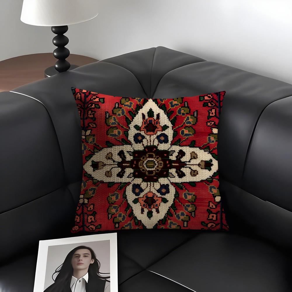 Persian Rug Pattern Classical Cushion Cover Natural Linen Organic Fabric DoubleSided Printing Sofa Home Decor Gift Pillow Case