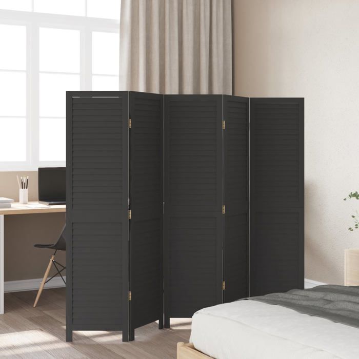 VidaXL Cloison de Séparation 5 Panneaux, Séparateur de Pièce, Écran d'Intimité, Paravent de Salon Chambre, Noir Bois de 358853