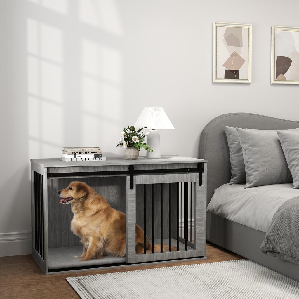 118cm Dog Crate Furniture with Removable Cushion for Extra Large Dogs - Grey