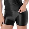 Womens Shiny Mid Waist Elastic Waist Shorts Swimwear Yoga Sportswear