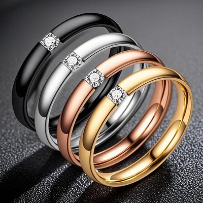 Women's Stainless Steel Ring, Luxurious Style with Diamond & Zircon, Non-Fading Titanium Steel Jewelry.