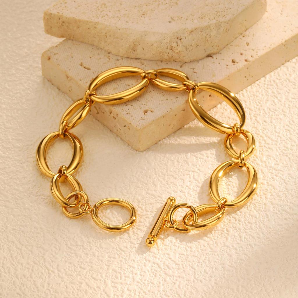 Chunky Stainless Steel Chain Bracelet For Women, Gold Plated Stackable Link Bracelet Wristband, Waterproof Jewelry