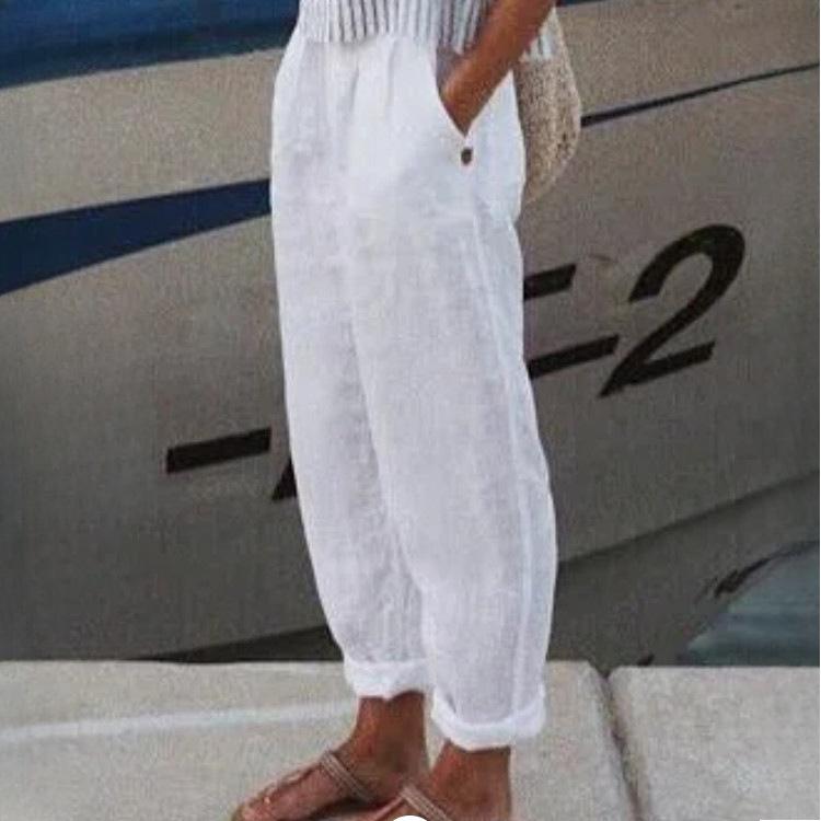 GMXIA Airy Commuter Cotton & Linen Straight Pocket Casual Pants