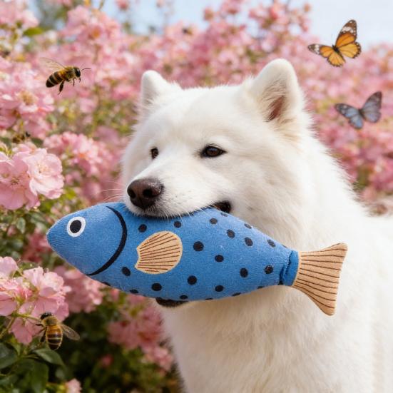 Plush Pet Chew Toy Squeaky Fish Interactive Cat Kicker Toy Soft Stuffed Animals Teething Toy for Indoor Dogs Cats And Kittens