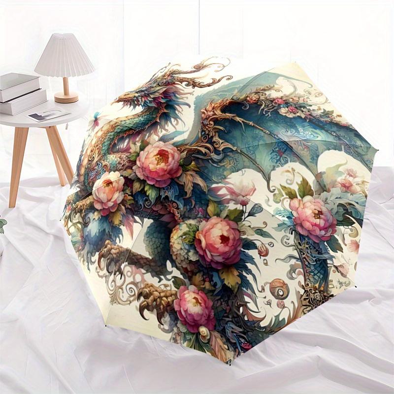 1pc Dragons and Butterflies Automatic Umbrella Design, Cute Cartoon Pattern, Portable Outdoor Umbrella, Perfect R052