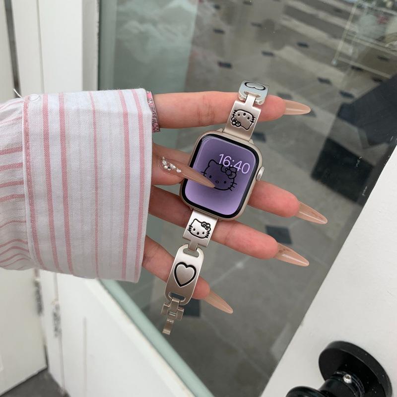 Thin Metal Graffiti Hello Kitty Love Strap for Apple Watch 8 - Women's iWatch976