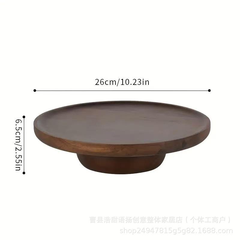 Japanese-Style Wooden Fruit Bowl: High-Footed Solid Wood Round Tray for Home Use and Retro Snack Serving.