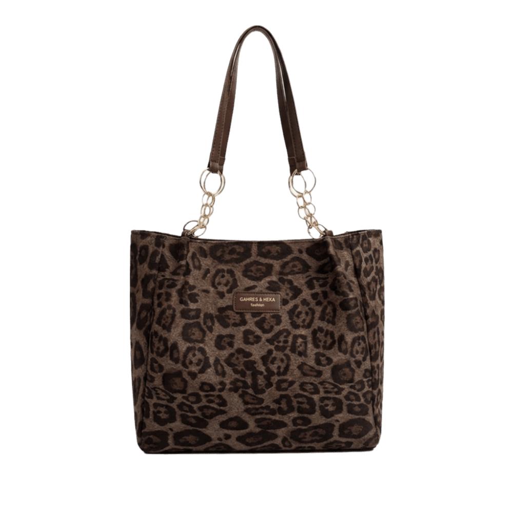 PU Leather Leopard Print Shoulder Bag Zipper Closure Tote Bag Chain Strap Handbag Commuting