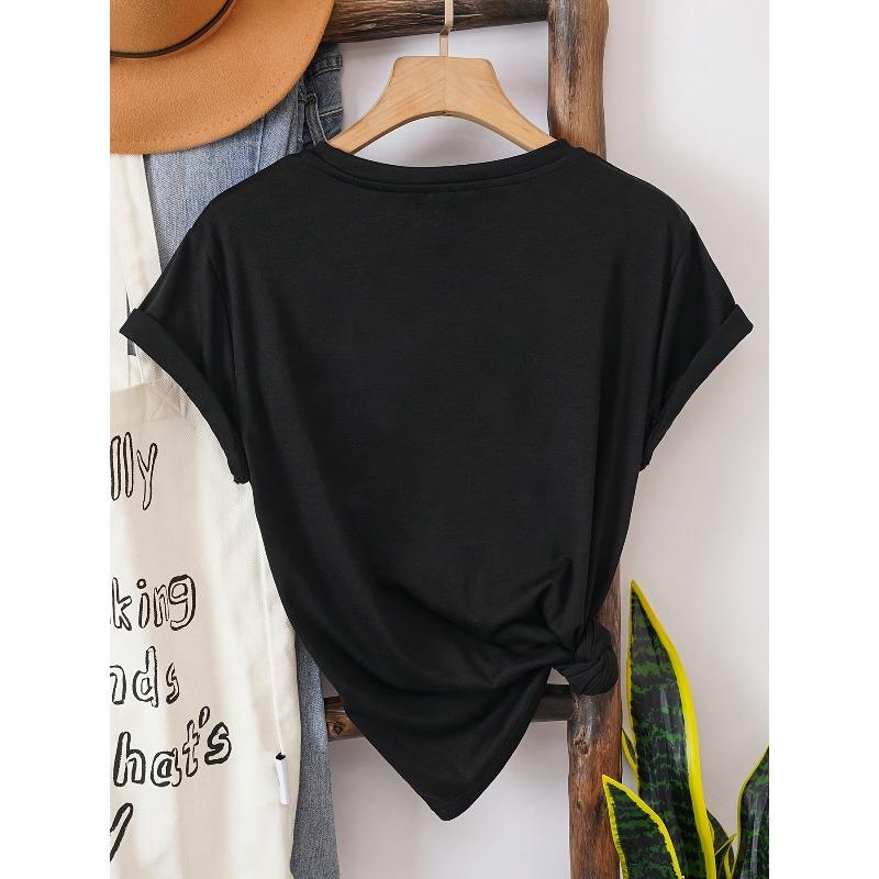 Womens Back To School Printed Round Neck Casual Short Sleeve T Shirt