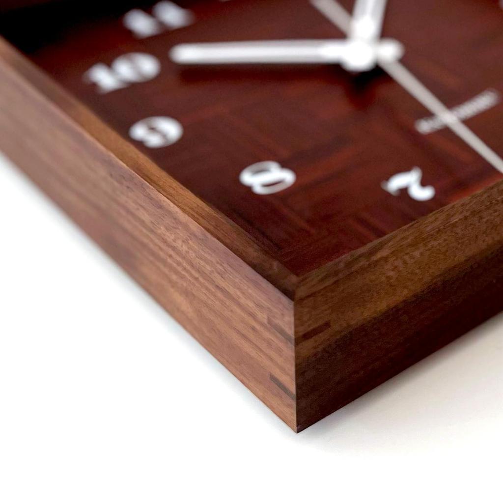 KATOMOKU muku square clock km-144WARC, walnut wood wall clock with continuous second hand (radio-controlled clock)