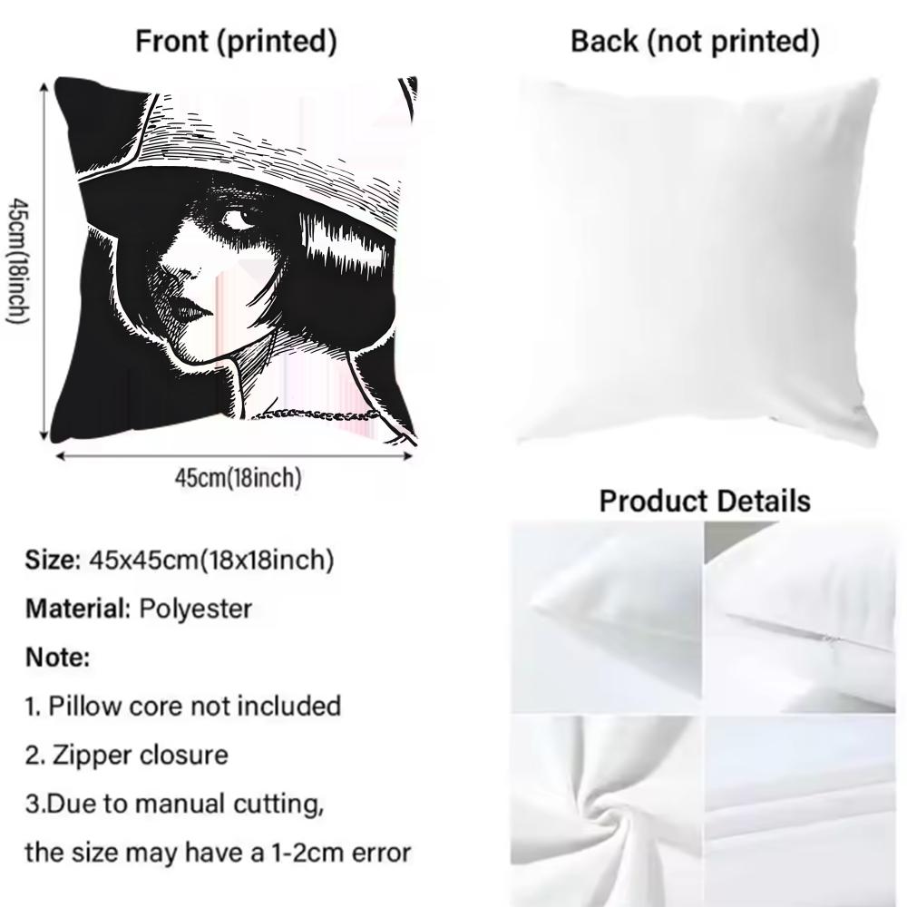 T-Tomie Anime Cushion Cover Pattern Printed Pillowcase for Living Room Sofa Cushion Cover & Bedroom Decor