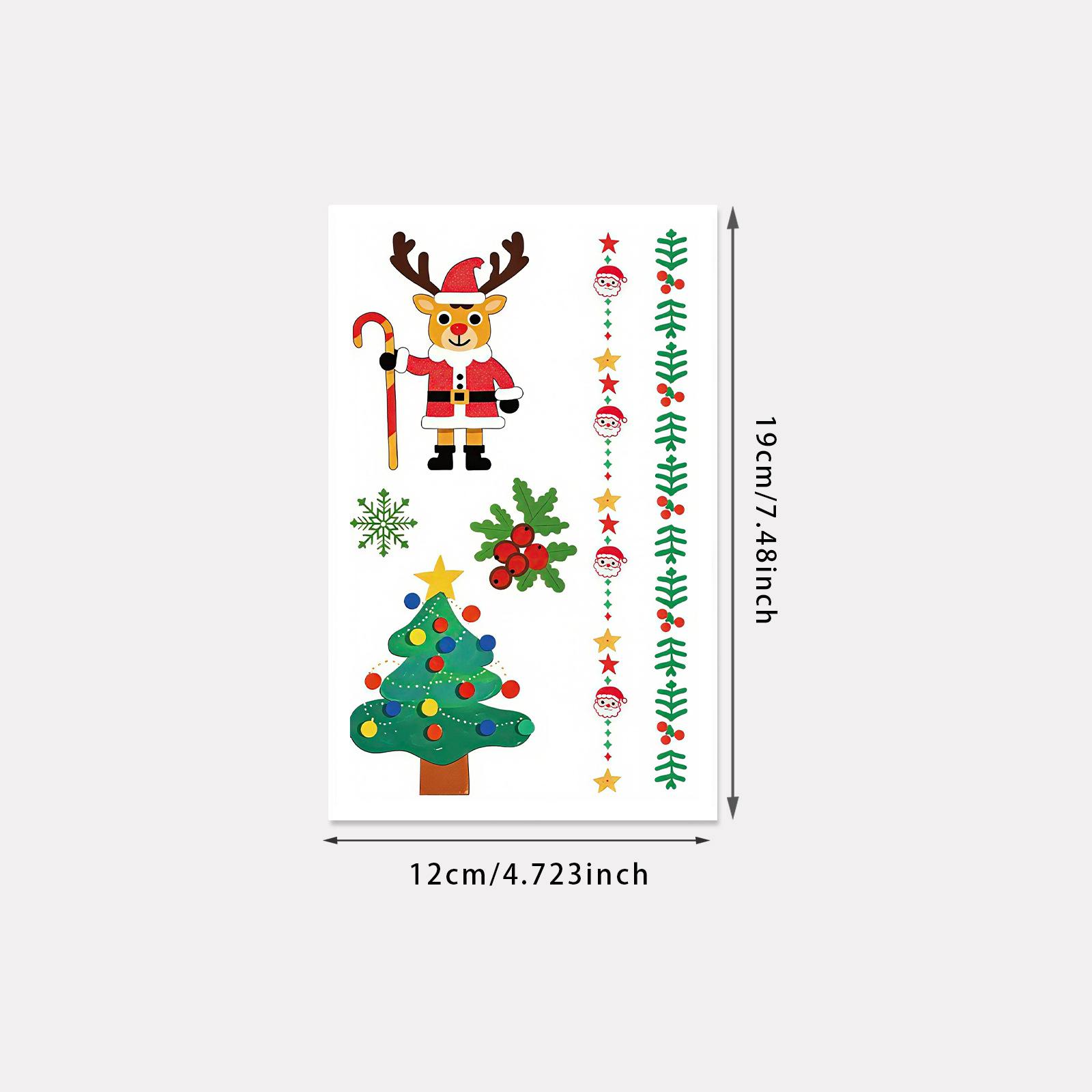 Christmas Tattoo Stickers Cartoon Cute Christmas Tree Elk Tattoo Stickers Holiday Party 12*19