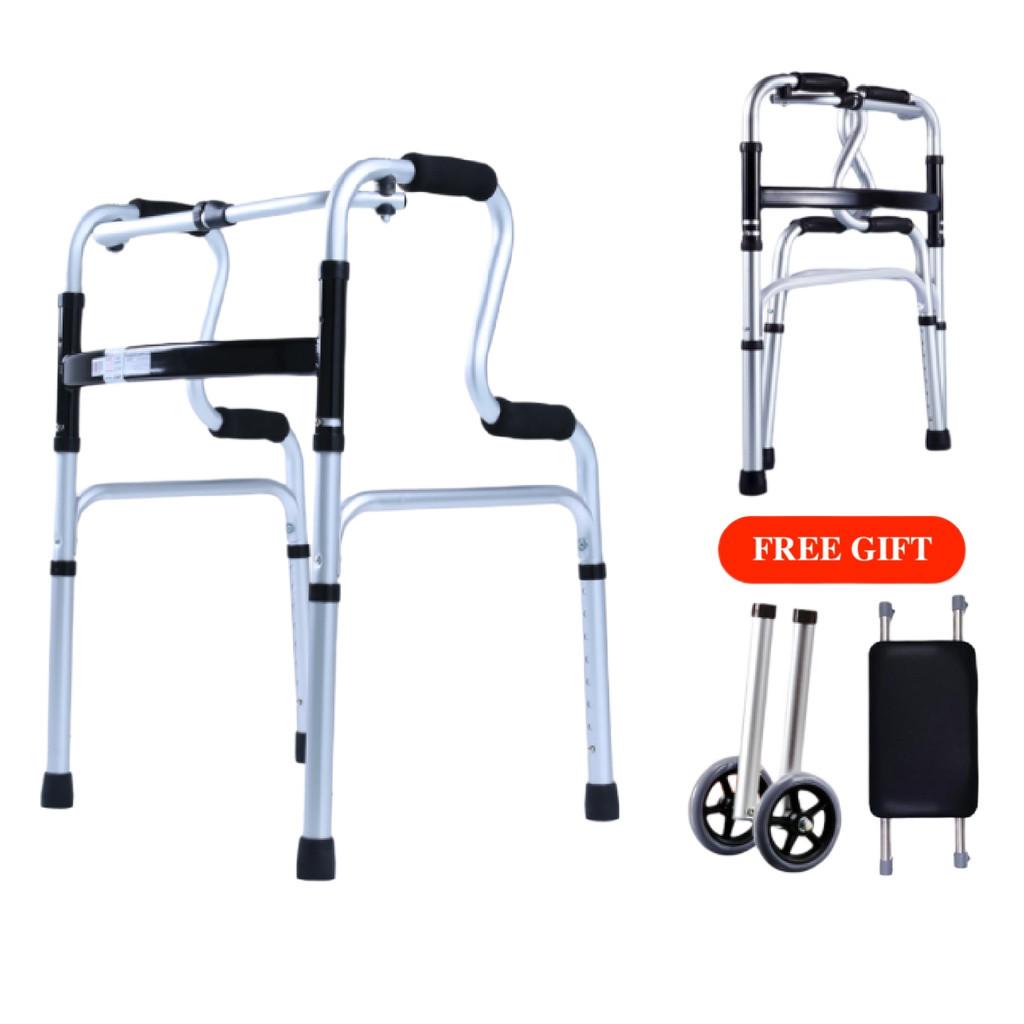 

Foldable Elder Walking Frame Adjustable Curve Handle Lightweight Walker Aid Frame Medical Rehabilitation Training Bracket ALL SET + BLACK