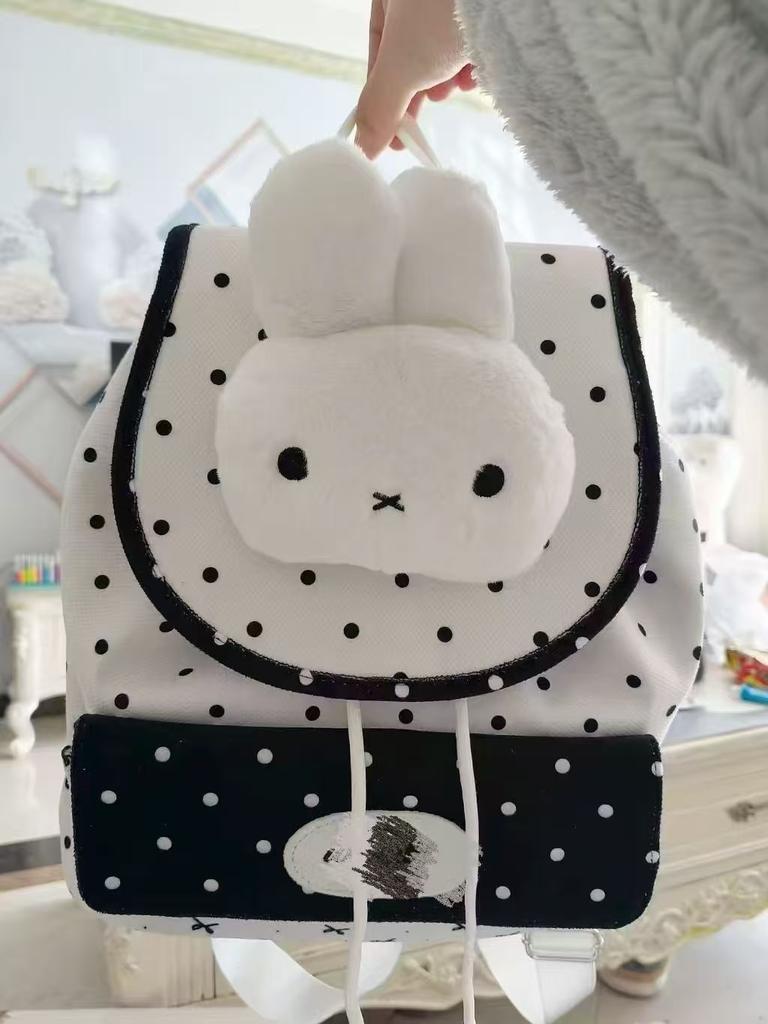 Schoolbag Cute Cartoon Rabbit Black and White Contrasting Color Backpack Casual Going Polka Dot Backpack Casual Travel Polka Dot Backpack