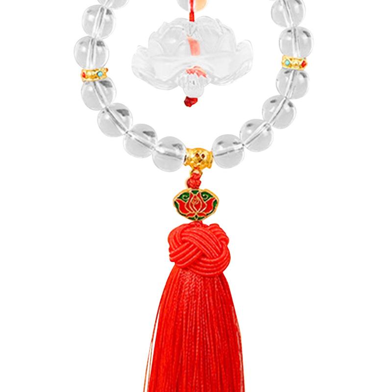 Chinese Blessing Lotus Glass Car Mirror Hanging Pendant Rearview Charm for Home and Car Decoration