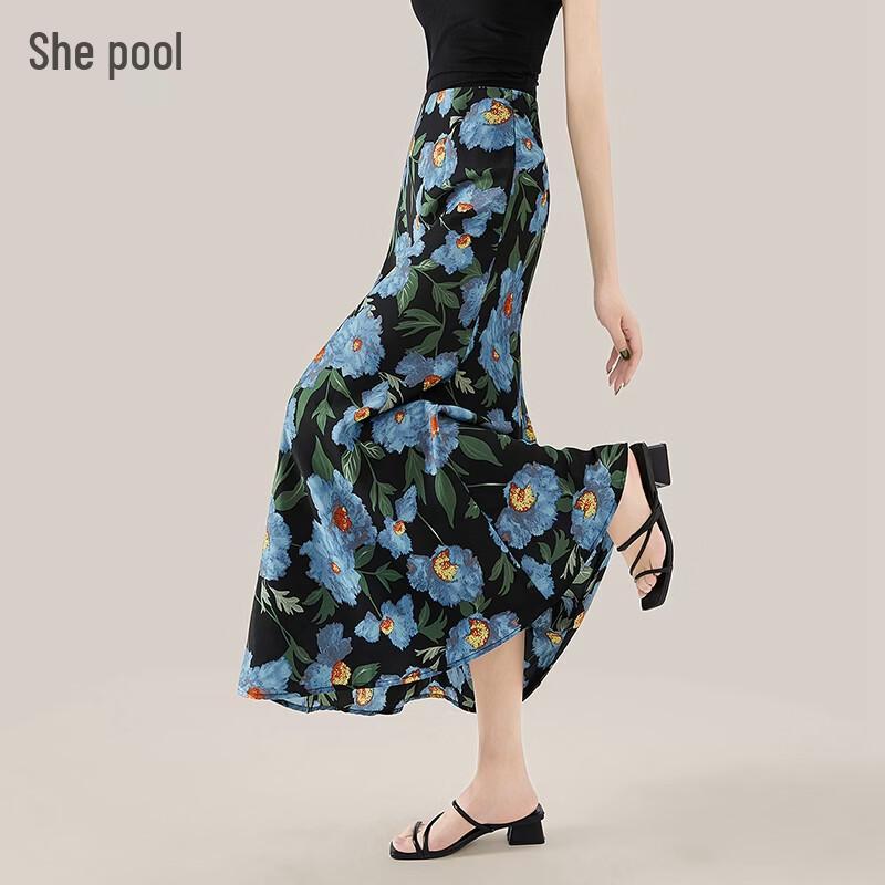Elegant Floral High-Waist Mermaid Skirt L
