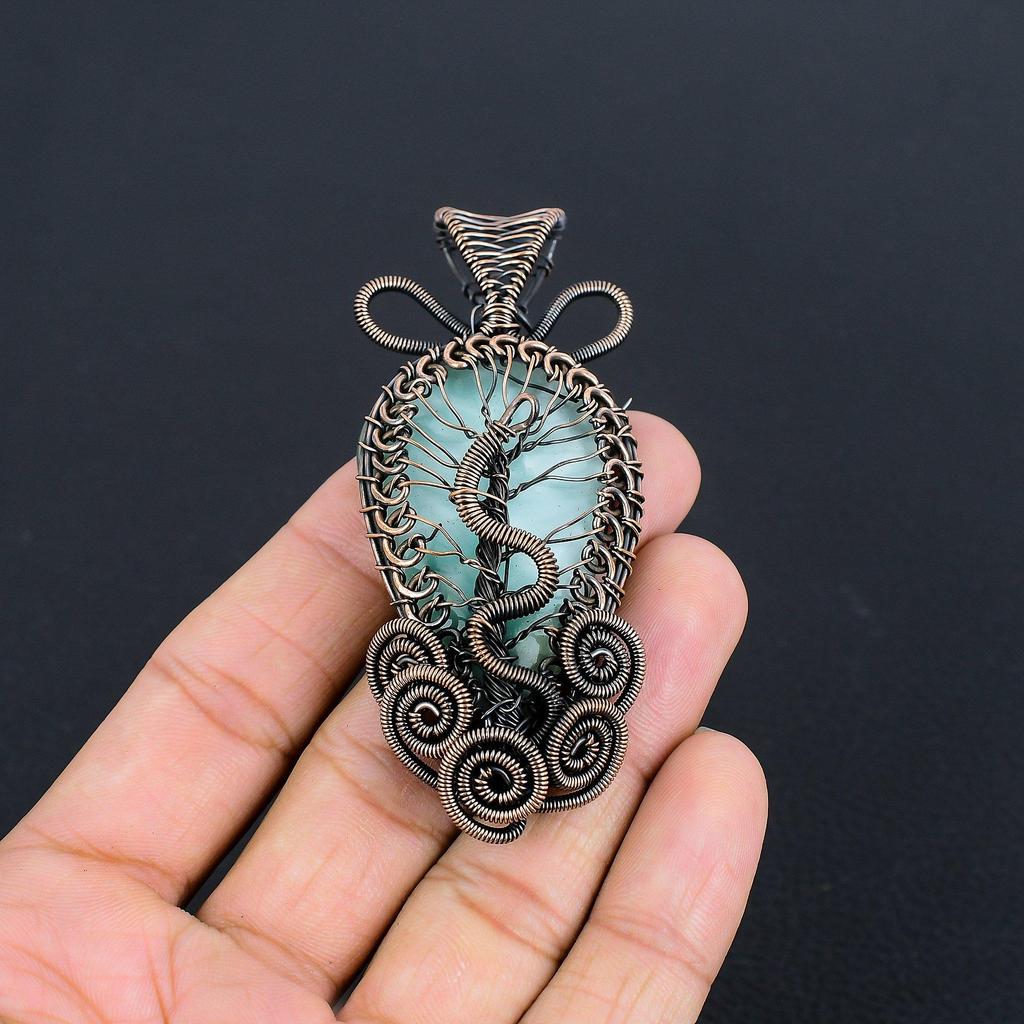 Hemimorphite Pendant, 999 Copper Wire Wrapped Gemstone Jewelry, Handmade Pendant, For Thanksgiving