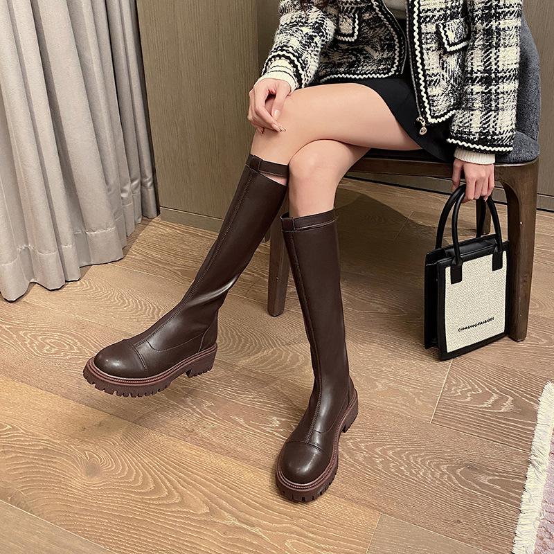 But knee boots women's 2025 autumn and winter new versatile brown flat boots thick-soled boots tall knight boots