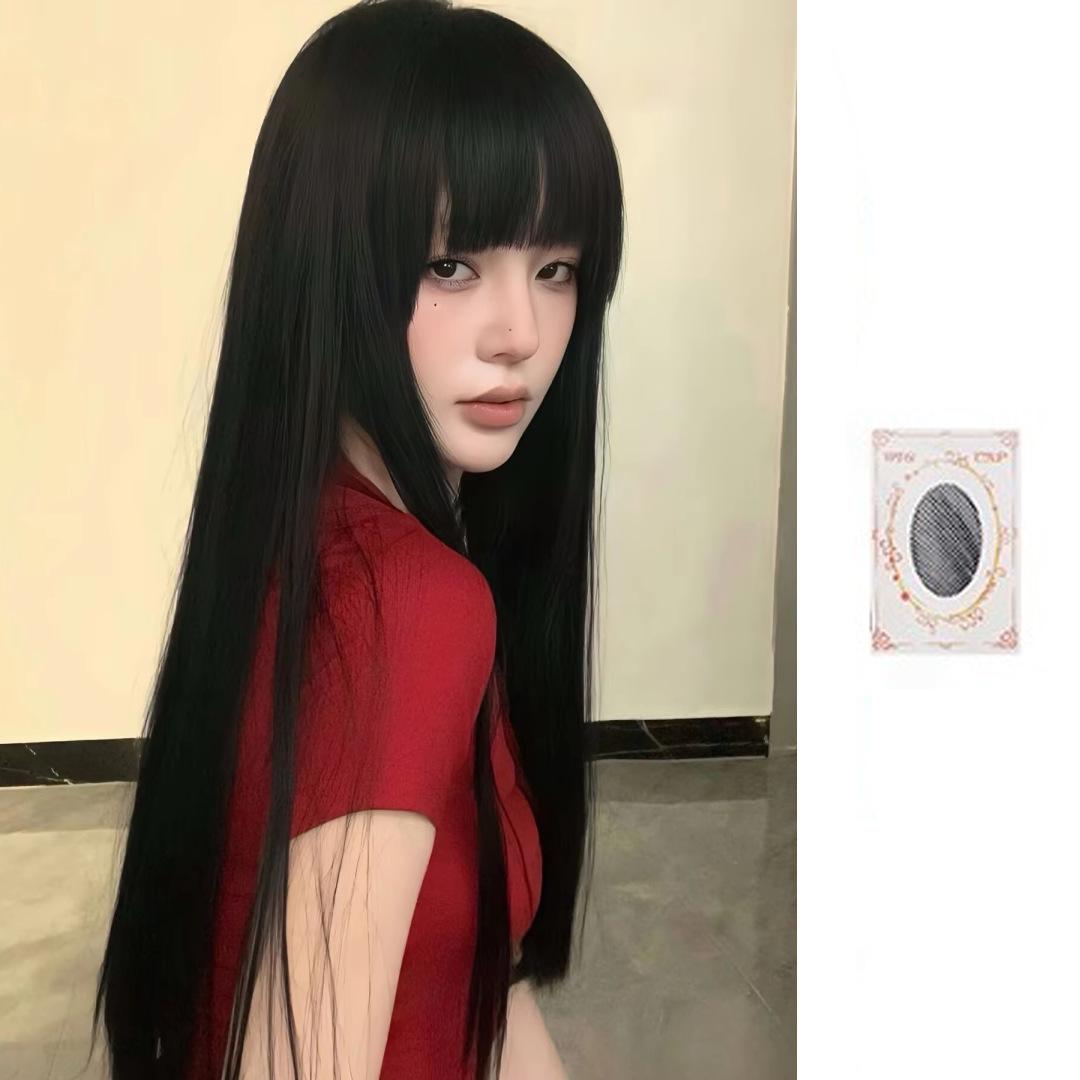 

Women s Black Long Straight Wig with Bangs – Fluffy Natural Look, Ideal for Daily Use and Tomie Manga Style
