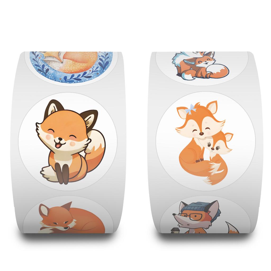 500 Stickers/roll Fox Animal Roll Hand Tent Tape Refrigerator Skateboard Cabinet Cup Mobile Phone Hand Tent Tape