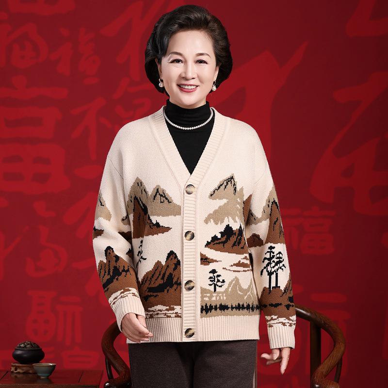 

Chinese Retro Landscape Art Jacket for Middle-aged & Elderly - Ideal Gift for Mom, Dad, or Teacher S