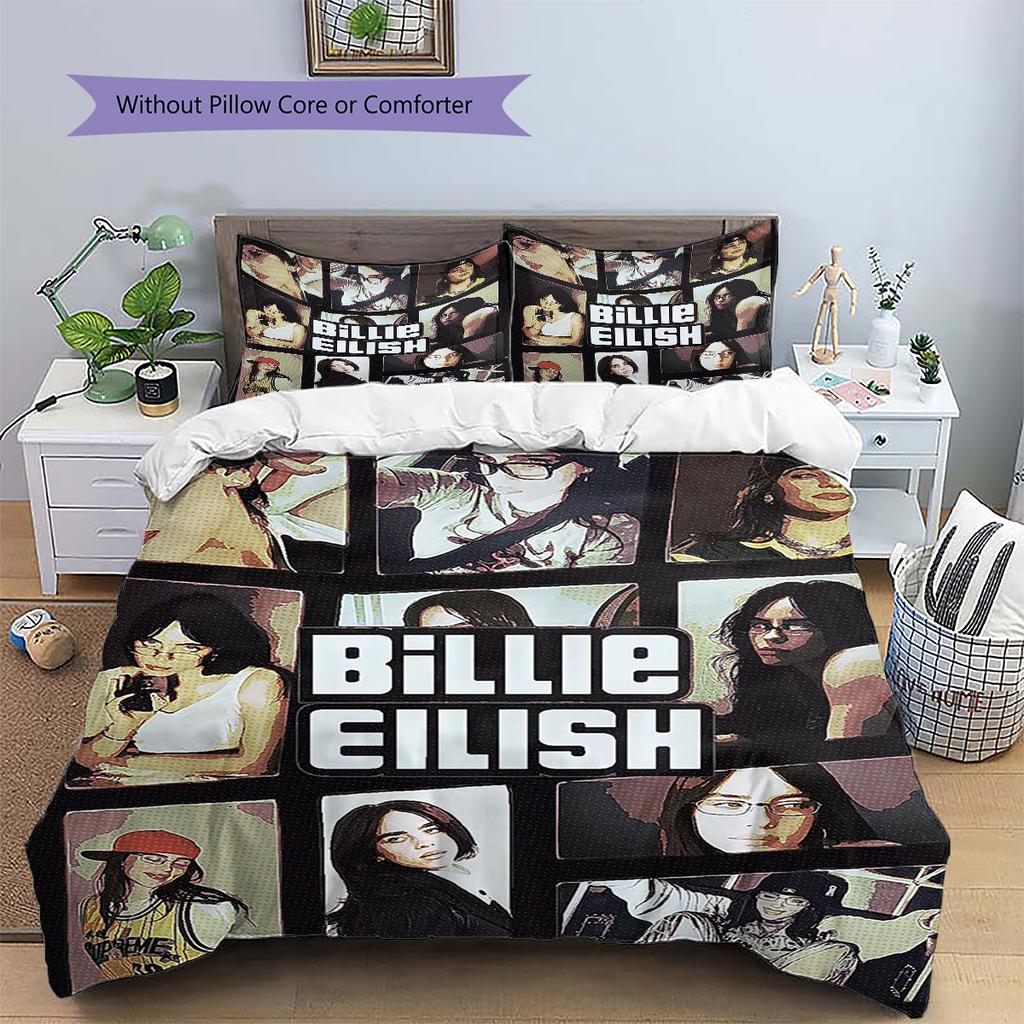 Billie Eilish Pattern Bedding,Quilt Set Quilt Cover Pillowcase Home Birthday Gift (1 * Duvet Cover + 2 * Pillowcase, Without Core)