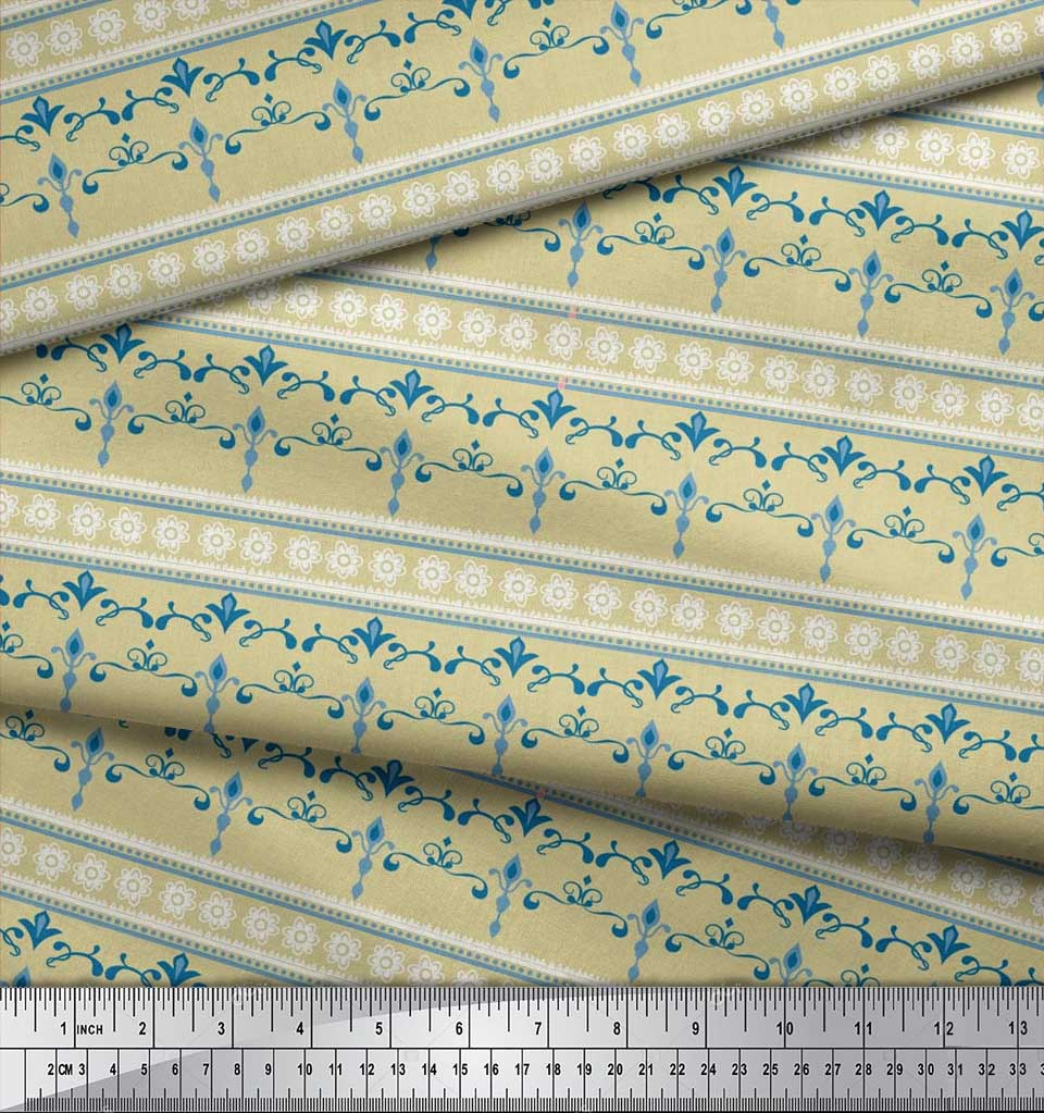 Soimoi Japan Crepe Satin Fabric Stripe,Floral & Filigree Damask Decor Fabric Printed Metre 42 Inch