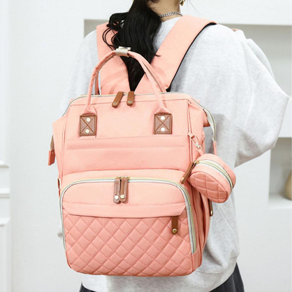 Diaper Women Bag Backpack Multi Compartment Large Opening Top Mother Baby Travel Backpack Pink
