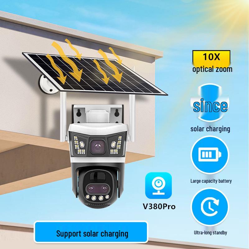 V380pro Solar HD 4G Camera with 10x Optical Zoom & Three Lenses - European Version