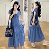 2026 Summer French Blue Short-Sleeve Maternity Dress