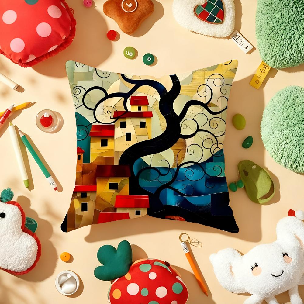 Tree Modern Art Cushion Cover Plush Fabric Soft DoubleSided Printed Sofa Warm Winter Home Gift Pillow Cover