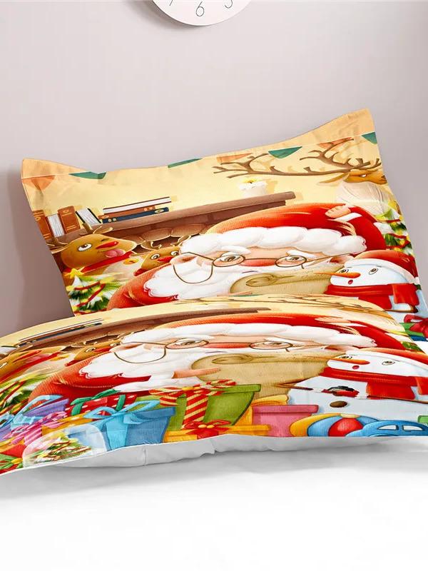 Christmas 0.9/1.2/1.5/1.8/2.0m Digital Printing Polyester Bed Flat Sheet With Pillowcase Print Bedding Set