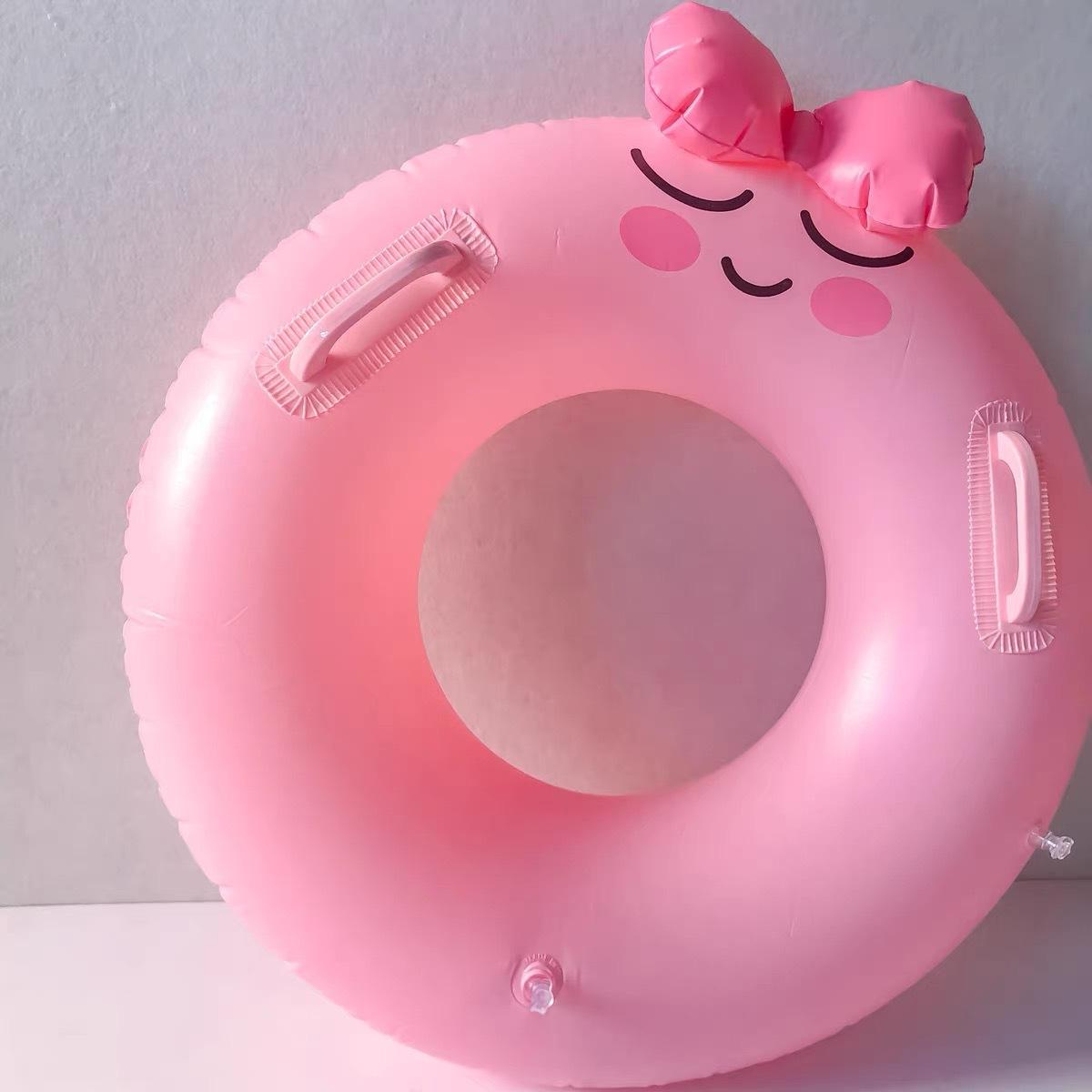 Ins New Sequined Peach Shape Swimming Ring Inflatable Pvc Underarm Pink Smiley Face Bow Swimming Ring (,pink smiley face swim ring)