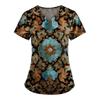 Plus Size Printed Scrub Working Uniform Tops For Women's V-Neck Print Short Sleeve Fun T-Shirts Workwear Tee With Pockets