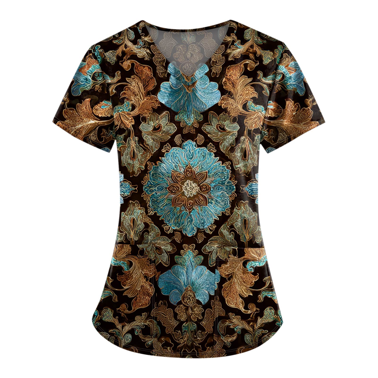 

Рабочая форма больших размеров с принтом, топы для женщин, забавные футболки с короткими рукавами и v-образным вырезом с принтом, рабочая одежда, футболка с карманами L