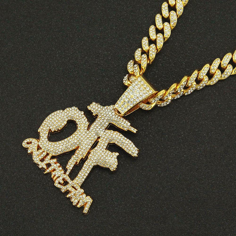 Rhinestone Letter Pendant Cuban Chain Necklace for Hip Hop Street Dance
