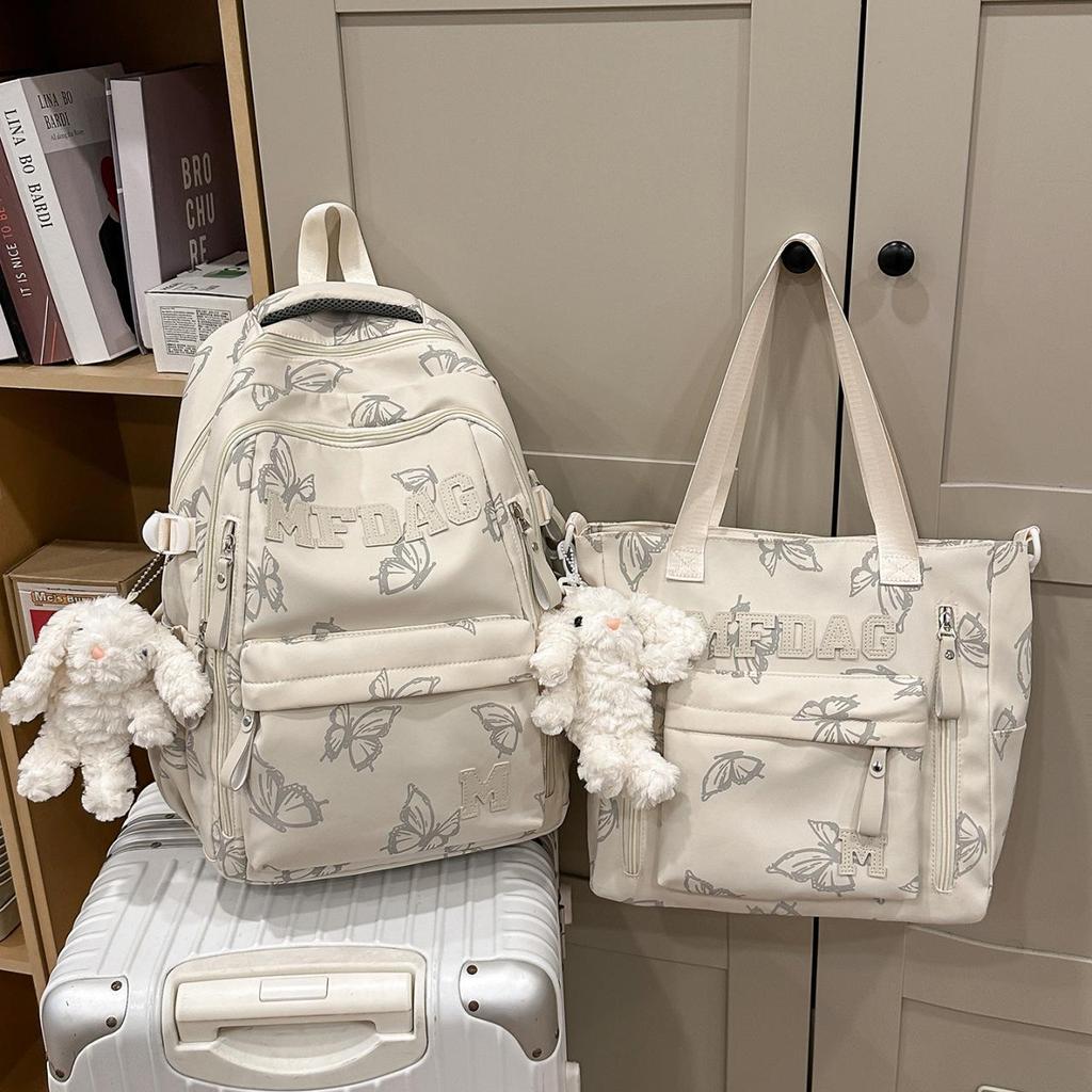 Rucsac din nailon cu capacitate mare și imprimeu fluturi pentru elevi de gimnaziu