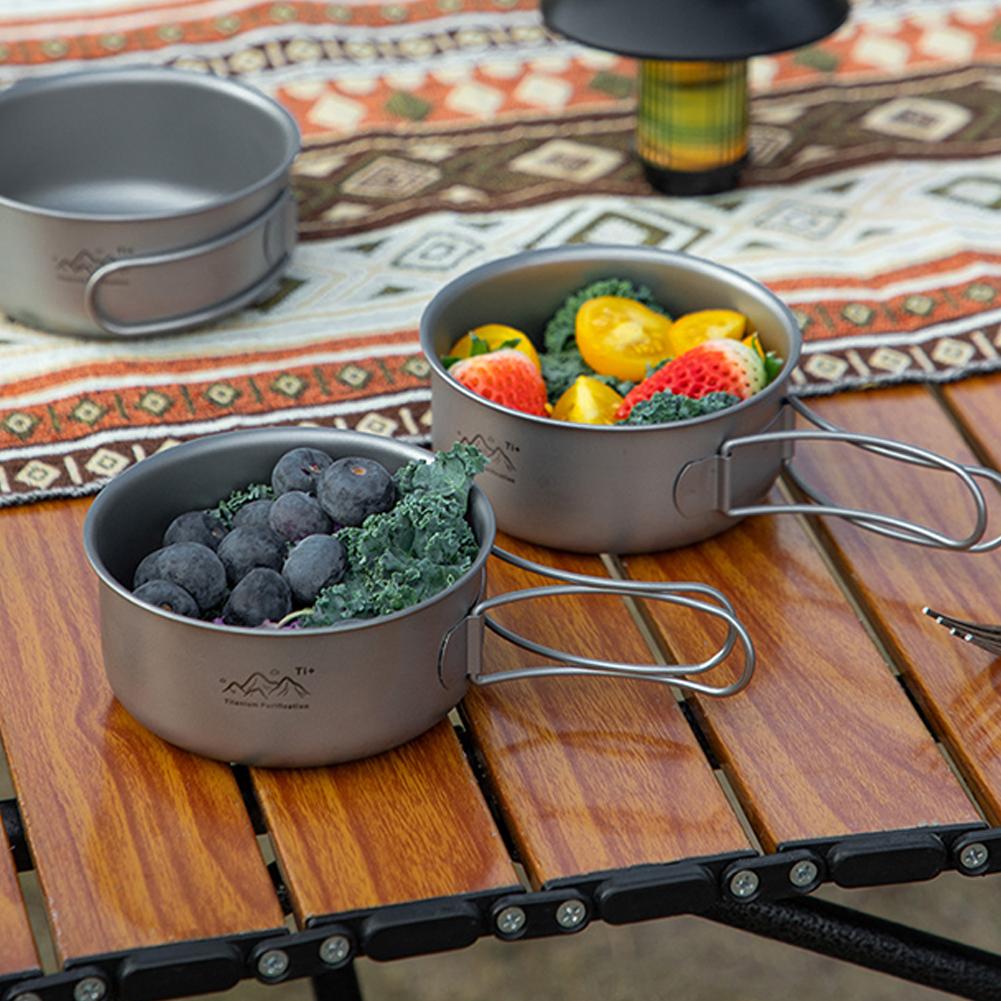 Ultralight Camping Pot Portable Soup Pot with Foldable Handle Salad Meal Bowl Instant Noodle Bowl Outdoor Cooking Equipment