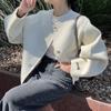 Koreanisch Chic Herbst Winter Französisch Rund Einreihig Locker Lässig Vielseitig Langärmelig Wolljacke für Damen