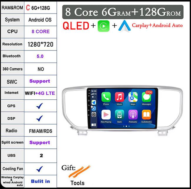 For KIA Sportage 4 2016 - 2020 KX5 kx5 4G Android 14 QLED Car Raido Navigatio Carplay Multimedia player GPS WIFI DSP BT