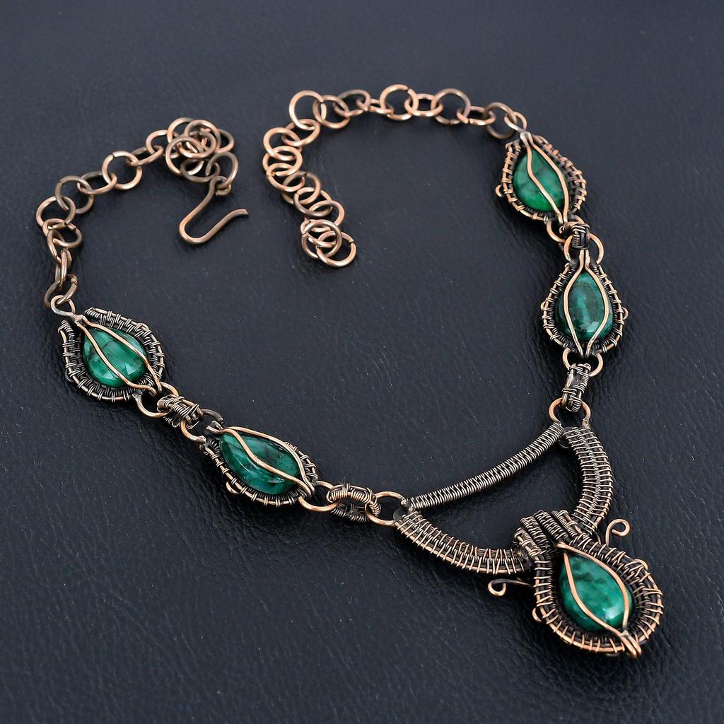 Emerald Necklace, 999 Copper Wire Wrapped Necklace Gemstone Jewelry, Handmade Necklace Amazing Jewelry, Gift For Her