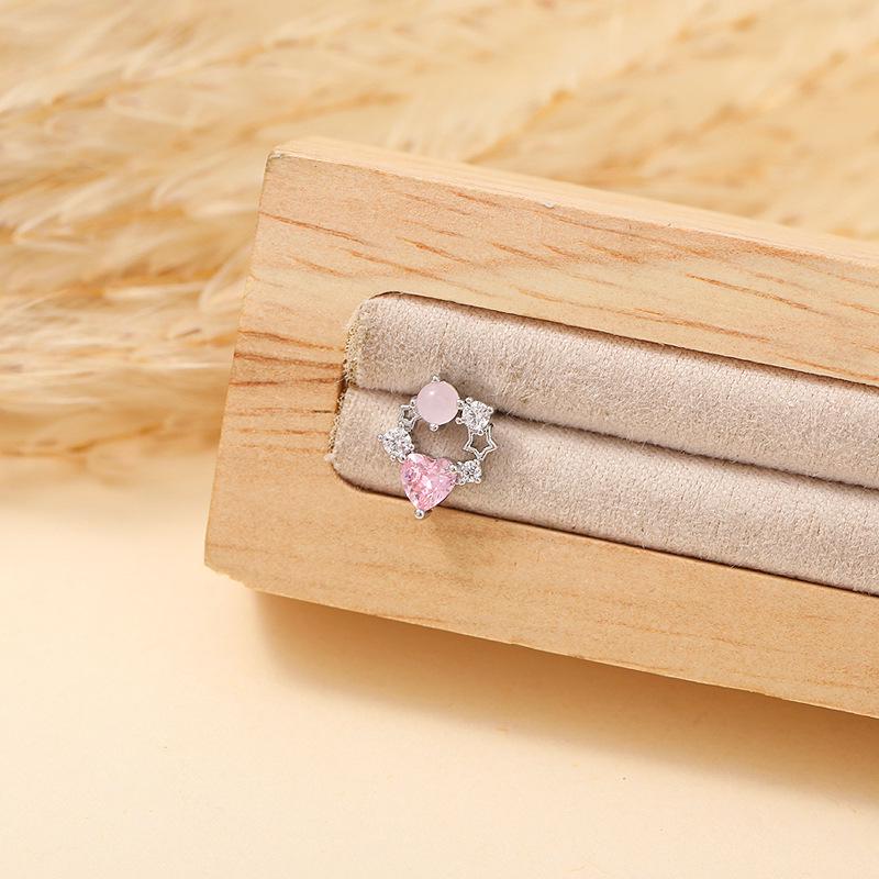 Набор титановых серег-пусет с розовым цирконом: Дизайны с бабочкой, сердцем и кошачьей лапкой