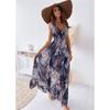 Tropical Floral Print Deep V Neck Spaghetti Strap Maxi Dress Beach Sundress