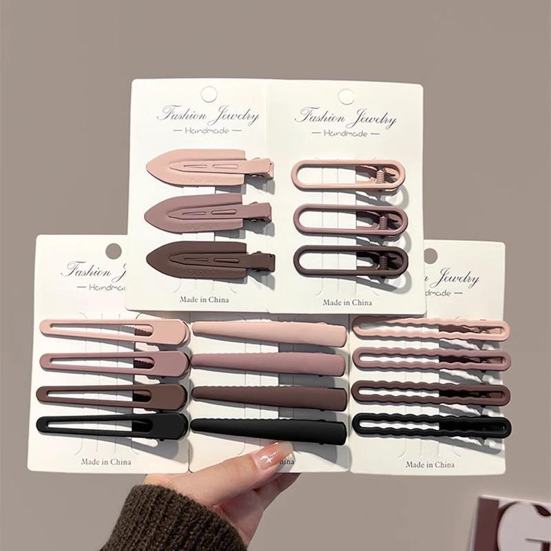 Frosted Coffee Hair Clips for Women - Forehead Bangs & Flyaway Control, Duckbill Design, Autumn/Winter Accessories