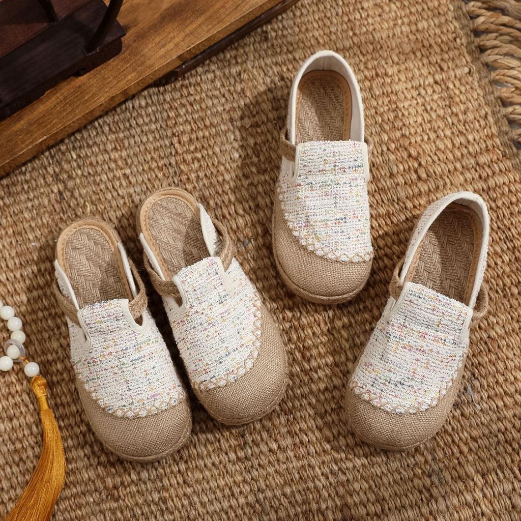 Original Spring and Summer Bag Head Slippers Women's Single Shoes Breathable Linen Grass Weaving Office Half Drag New Literary Linen Shoes