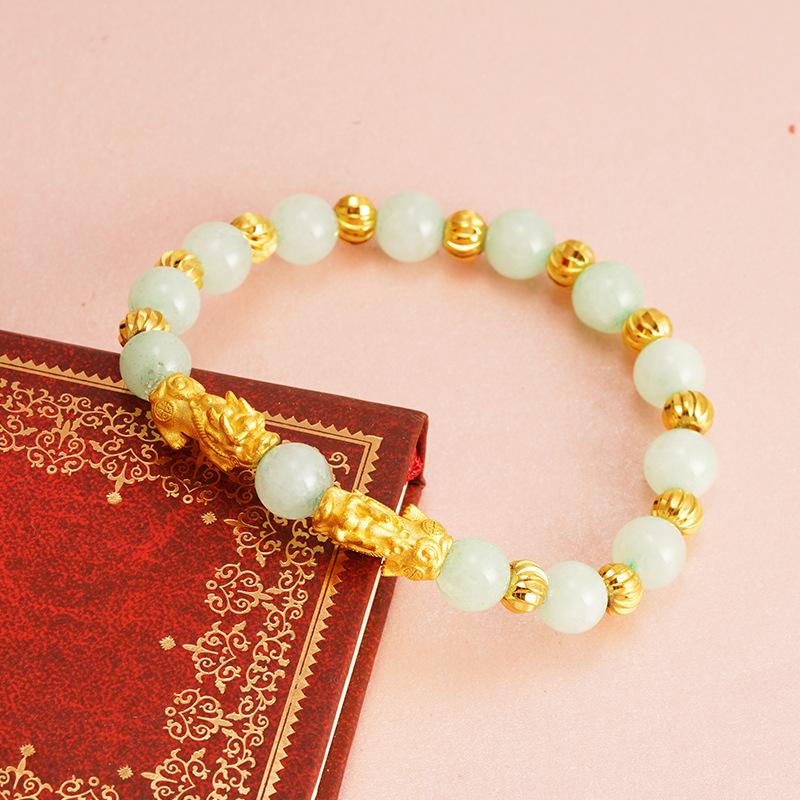 Gold Sand Double Pixiu Imitation Agate Chalcedony Bracelet for Women New Transformation & Fortune Bead Jade Imitation Garnet Bracelet