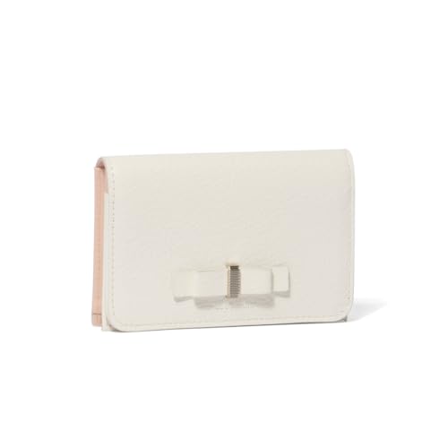 Jill Stuart Misty Business Card Holder with Grosgrain Ribbon, Vintage Style, Slim Fit, White, JSLW4CM1