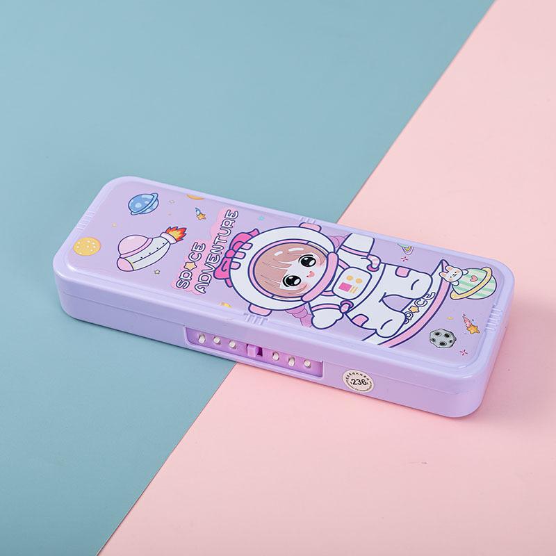 2024 New Cute Primary School Student Stationery Box Children's Multi-Function Lock Stationery Box Kindergarten Pencil Box
