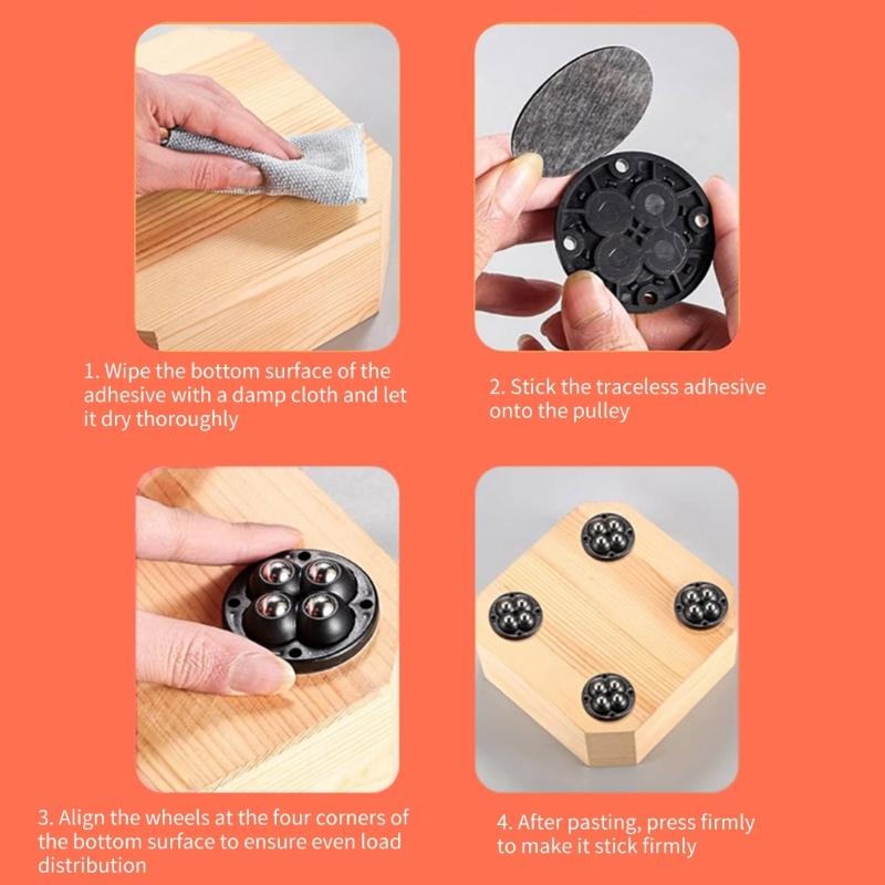4pcs Furniture Base Rotates Rollers Adhesive Desigs Furniture Base Casters Simple Installation for Renters & Homeowners