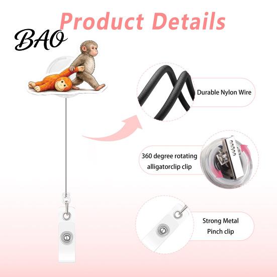 Decorative Badge Holder for Lanyards Retractable Holder, Cute Monkey Pattern Print 360 Degree Rotating Work Card Clip, Acrylic Telescopic Easy-pull